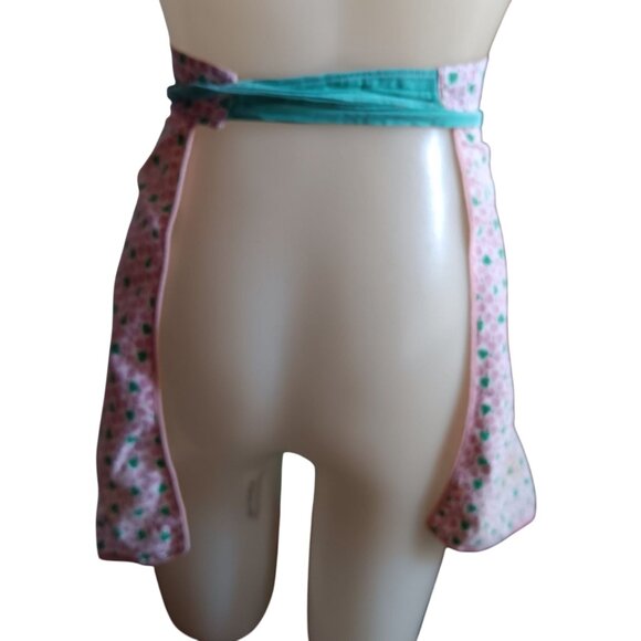 Vintage 1950's Handmade Half Apron Heart Print Teal Pink & Green Kitchenwear - Picture 4 of 6